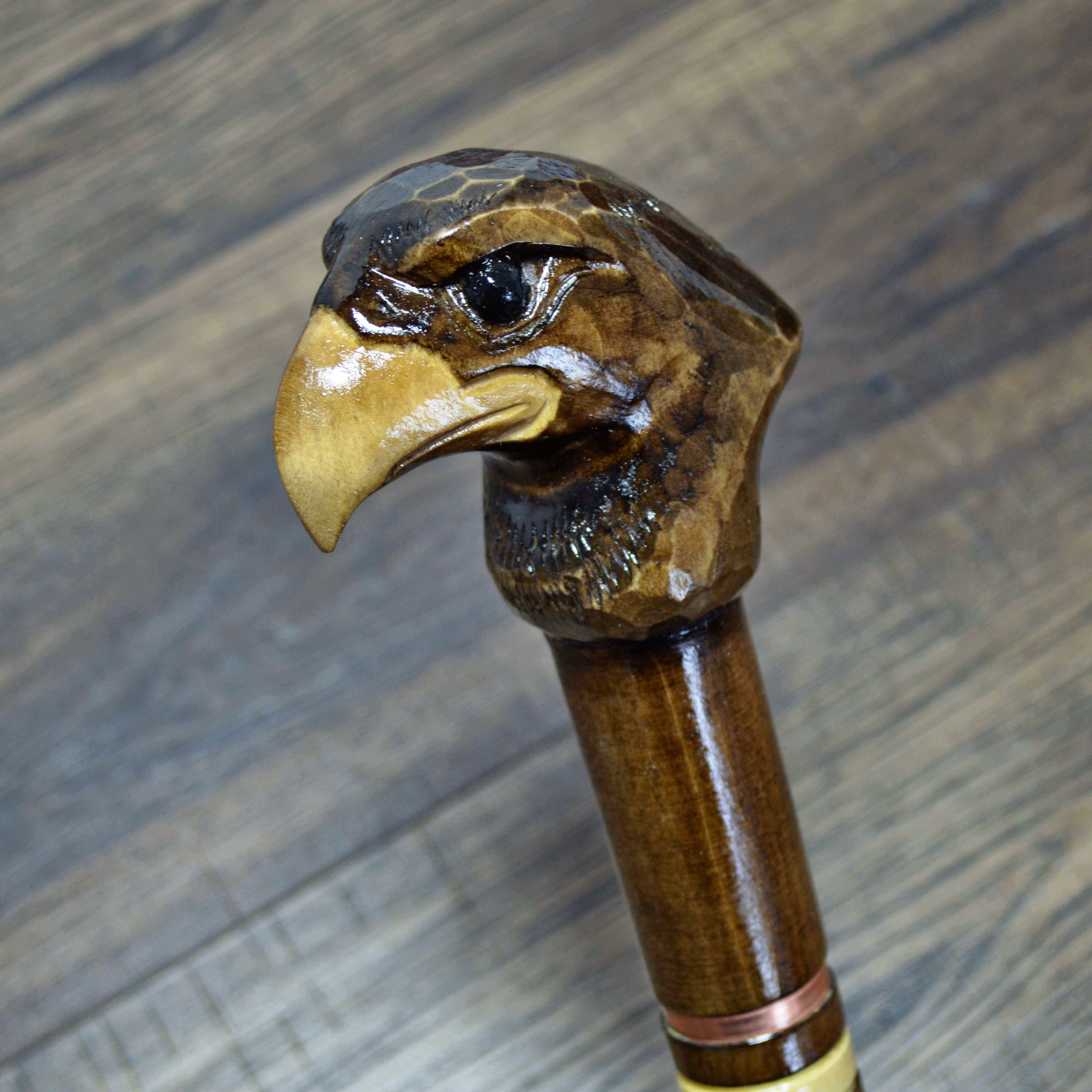 36 Brown Wooden Walking Stick - Wood Cane with Gold Ghana