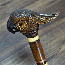 Load image into Gallery viewer, Gift Cane Walking Stick Canes Sticks Reed Staff Wood Wooden Hand-Carved Carving Handmade Cane Accessories ( Cockatoo Parrot Brown )