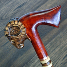 Load image into Gallery viewer, Gift Cane Walking Stick Canes Sticks Reed Staff Wood Wooden Hand-Carved Carving Handmade Cane Accessories ( Ram axe red )