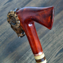 Load image into Gallery viewer, Gift Cane Walking Stick Canes Sticks Reed Staff Wood Wooden Hand-Carved Carving Handmade Cane Accessories ( Ram axe red )