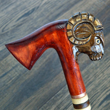 Load image into Gallery viewer, Gift Cane Walking Stick Canes Sticks Reed Staff Wood Wooden Hand-Carved Carving Handmade Cane Accessories ( Ram axe red )