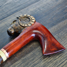 Load image into Gallery viewer, Gift Cane Walking Stick Canes Sticks Reed Staff Wood Wooden Hand-Carved Carving Handmade Cane Accessories ( Ram axe red )