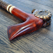 Load image into Gallery viewer, Gift Cane Walking Stick Canes Sticks Reed Staff Wood Wooden Hand-Carved Carving Handmade Cane Accessories ( Ram axe red )