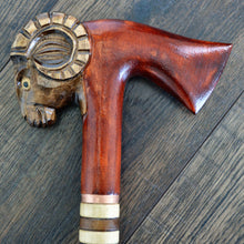 Load image into Gallery viewer, Gift Cane Walking Stick Canes Sticks Reed Staff Wood Wooden Hand-Carved Carving Handmade Cane Accessories ( Ram axe red )