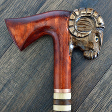 Load image into Gallery viewer, Gift Cane Walking Stick Canes Sticks Reed Staff Wood Wooden Hand-Carved Carving Handmade Cane Accessories ( Ram axe red )