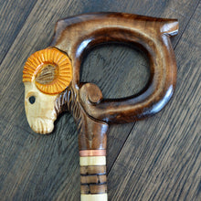 Load image into Gallery viewer, Gift Cane Walking Stick Canes Sticks Reed Staff Wood Wooden Hand-Carved Carving Handmade Cane Accessories ( Ram round yellow horns )