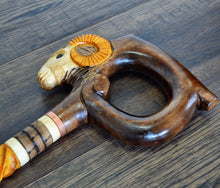 Load image into Gallery viewer, Gift Cane Walking Stick Canes Sticks Reed Staff Wood Wooden Hand-Carved Carving Handmade Cane Accessories ( Ram round yellow horns )