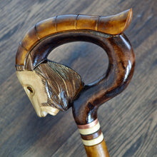 Load image into Gallery viewer, Gift Cane Walking Stick Canes Sticks Reed Staff Wood Wooden Hand-Carved Carving Handmade Cane Accessories ( Goat brown )