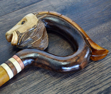 Load image into Gallery viewer, Gift Cane Walking Stick Canes Sticks Reed Staff Wood Wooden Hand-Carved Carving Handmade Cane Accessories ( Goat brown )