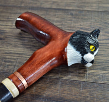 Load image into Gallery viewer, Gift Cane Walking Stick Canes Sticks Reed Staff Wood Wooden Hand-Carved Carving Handmade Cane Accessories ( Cat )
