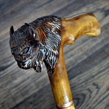 Load image into Gallery viewer, Gift Cane Walking Stick Canes Sticks Reed Staff Wood Wooden Hand-Carved Carving Handmade Cane Accessories ( Bison )