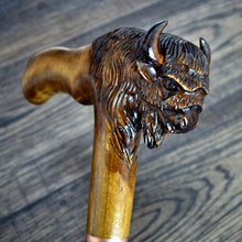 Load image into Gallery viewer, Gift Cane Walking Stick Canes Sticks Reed Staff Wood Wooden Hand-Carved Carving Handmade Cane Accessories ( Bison )