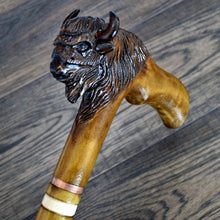 Load image into Gallery viewer, Gift Cane Walking Stick Canes Sticks Reed Staff Wood Wooden Hand-Carved Carving Handmade Cane Accessories ( Bison )
