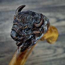 Load image into Gallery viewer, Gift Cane Walking Stick Canes Sticks Reed Staff Wood Wooden Hand-Carved Carving Handmade Cane Accessories ( Bison )
