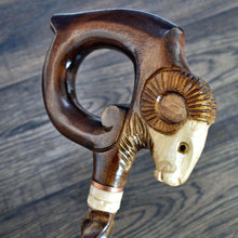 Load image into Gallery viewer, Gift Cane Walking Stick Canes Sticks Reed Staff Wood Wooden Hand-Carved Carving Handmade Cane Accessories ( Ram round brown horns )