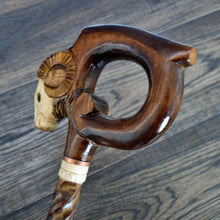 Load image into Gallery viewer, Gift Cane Walking Stick Canes Sticks Reed Staff Wood Wooden Hand-Carved Carving Handmade Cane Accessories ( Ram round brown horns )