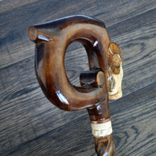 Load image into Gallery viewer, Gift Cane Walking Stick Canes Sticks Reed Staff Wood Wooden Hand-Carved Carving Handmade Cane Accessories ( Ram round brown horns )
