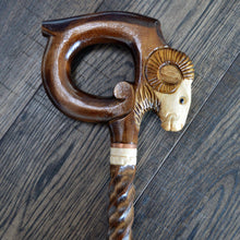 Load image into Gallery viewer, Gift Cane Walking Stick Canes Sticks Reed Staff Wood Wooden Hand-Carved Carving Handmade Cane Accessories ( Ram round brown horns )