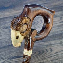 Load image into Gallery viewer, Gift Cane Walking Stick Canes Sticks Reed Staff Wood Wooden Hand-Carved Carving Handmade Cane Accessories ( Ram round brown horns )
