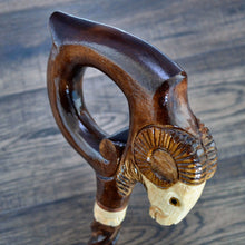 Load image into Gallery viewer, Gift Cane Walking Stick Canes Sticks Reed Staff Wood Wooden Hand-Carved Carving Handmade Cane Accessories ( Ram round brown horns )
