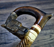 Load image into Gallery viewer, Gift Cane Walking Stick Canes Sticks Reed Staff Wood Wooden Hand-Carved Carving Handmade Cane Accessories ( Wolf brown )