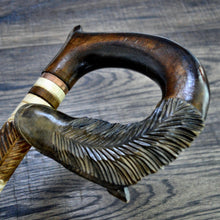 Load image into Gallery viewer, Gift Cane Walking Stick Canes Sticks Reed Staff Wood Wooden Hand-Carved Carving Handmade Cane Accessories ( Wolf brown )