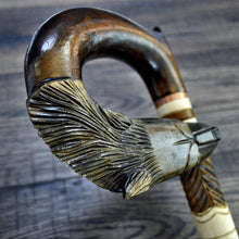 Load image into Gallery viewer, Gift Cane Walking Stick Canes Sticks Reed Staff Wood Wooden Hand-Carved Carving Handmade Cane Accessories ( Wolf brown )