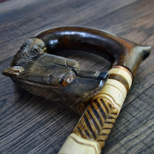 Load image into Gallery viewer, Gift Cane Walking Stick Canes Sticks Reed Staff Wood Wooden Hand-Carved Carving Handmade Cane Accessories ( Wolf brown )