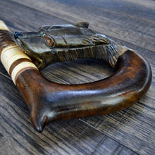 Load image into Gallery viewer, Gift Cane Walking Stick Canes Sticks Reed Staff Wood Wooden Hand-Carved Carving Handmade Cane Accessories ( Wolf brown )