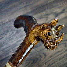 Load image into Gallery viewer, Gift Cane Walking Stick Canes Sticks Reed Staff Wood Wooden Hand-Carved Carving Handmade Cane Accessories ( Rhinoceros )
