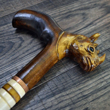 Load image into Gallery viewer, Gift Cane Walking Stick Canes Sticks Reed Staff Wood Wooden Hand-Carved Carving Handmade Cane Accessories ( Rhinoceros )