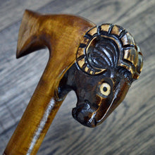 Load image into Gallery viewer, Gift Cane Walking Stick Canes Sticks Reed Staff Wood Wooden Hand-Carved Carving Handmade Cane Accessories ( Ram axe )