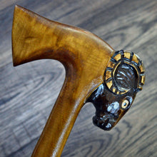 Load image into Gallery viewer, Gift Cane Walking Stick Canes Sticks Reed Staff Wood Wooden Hand-Carved Carving Handmade Cane Accessories ( Ram axe )
