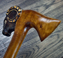 Load image into Gallery viewer, Gift Cane Walking Stick Canes Sticks Reed Staff Wood Wooden Hand-Carved Carving Handmade Cane Accessories ( Ram axe )