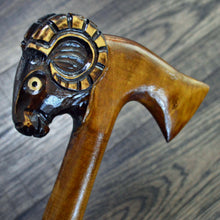 Load image into Gallery viewer, Gift Cane Walking Stick Canes Sticks Reed Staff Wood Wooden Hand-Carved Carving Handmade Cane Accessories ( Ram axe )