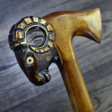 Load image into Gallery viewer, Gift Cane Walking Stick Canes Sticks Reed Staff Wood Wooden Hand-Carved Carving Handmade Cane Accessories ( Ram axe )