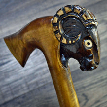 Load image into Gallery viewer, Gift Cane Walking Stick Canes Sticks Reed Staff Wood Wooden Hand-Carved Carving Handmade Cane Accessories ( Ram axe )