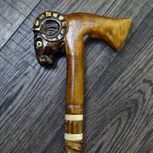 Load image into Gallery viewer, Gift Cane Walking Stick Canes Sticks Reed Staff Wood Wooden Hand-Carved Carving Handmade Cane Accessories ( Ram axe )