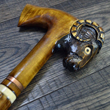 Load image into Gallery viewer, Gift Cane Walking Stick Canes Sticks Reed Staff Wood Wooden Hand-Carved Carving Handmade Cane Accessories ( Ram axe )