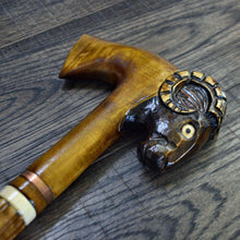 Load image into Gallery viewer, Gift Cane Walking Stick Canes Sticks Reed Staff Wood Wooden Hand-Carved Carving Handmade Cane Accessories ( Ram axe )