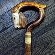 Load image into Gallery viewer, Gift Cane Walking Stick Canes Sticks Reed Staff Wood Wooden Hand-Carved Carving Handmade Cane Accessories ( Goat yellow )