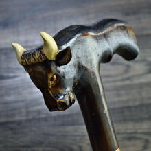 Load image into Gallery viewer, Gift Cane Walking Stick Canes Sticks Reed Staff Wood Wooden Hand-Carved Carving Handmade Cane Accessories ( Bull )