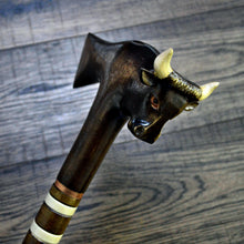 Load image into Gallery viewer, Gift Cane Walking Stick Canes Sticks Reed Staff Wood Wooden Hand-Carved Carving Handmade Cane Accessories ( Bull axe)