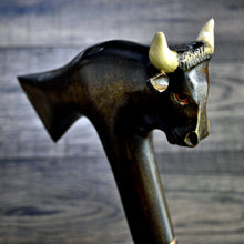 Load image into Gallery viewer, Gift Cane Walking Stick Canes Sticks Reed Staff Wood Wooden Hand-Carved Carving Handmade Cane Accessories ( Bull axe)