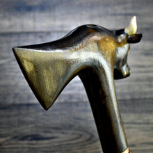 Load image into Gallery viewer, Gift Cane Walking Stick Canes Sticks Reed Staff Wood Wooden Hand-Carved Carving Handmade Cane Accessories ( Bull axe)