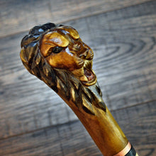 Load image into Gallery viewer, Gift Cane Walking Stick Canes Sticks Reed Staff Wood Wooden Hand-Carved Carving Handmade Cane Accessories ( Lion )