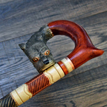 Load image into Gallery viewer, Gift Cane Walking Stick Canes Sticks Reed Staff Wood Wooden Hand-Carved Carving Handmade Cane Accessories ( Wolf red )
