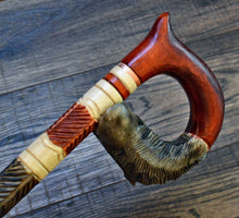 Load image into Gallery viewer, Gift Cane Walking Stick Canes Sticks Reed Staff Wood Wooden Hand-Carved Carving Handmade Cane Accessories ( Wolf red )