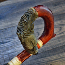 Load image into Gallery viewer, Gift Cane Walking Stick Canes Sticks Reed Staff Wood Wooden Hand-Carved Carving Handmade Cane Accessories ( Wolf red )