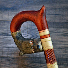 Load image into Gallery viewer, Gift Cane Walking Stick Canes Sticks Reed Staff Wood Wooden Hand-Carved Carving Handmade Cane Accessories ( Wolf red )